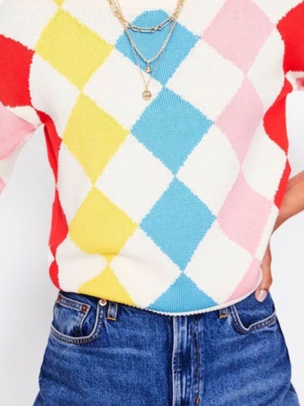 Boden Women’s Multicolor Argyle Crewneck Sweater Sz S